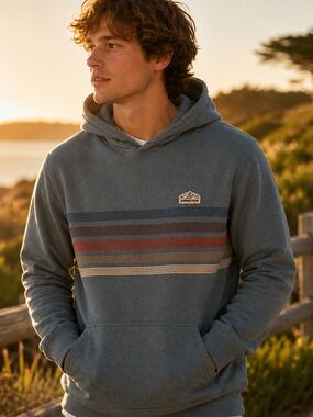 Patagonia Uprisal Ridge Stripe Hoodie Blue Gray L Fleece Pullover